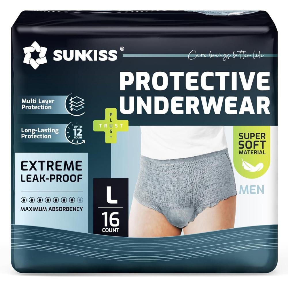 image:imageSUNKISS Incontinence Underwear for Men Daytime Disposable Adult Pull Ups Mens Protective Diapers with Maximum Absorbency Large Grey 30 CountLarge