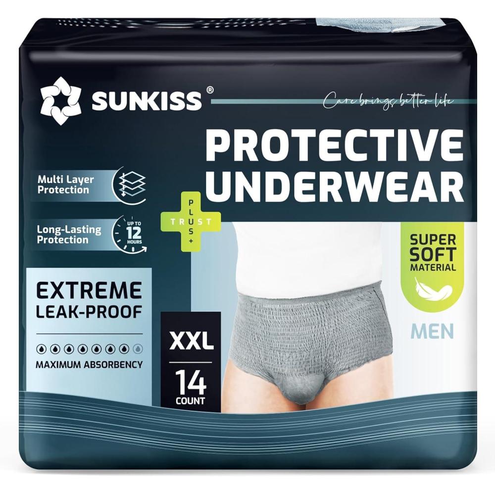 image:imageSUNKISS Incontinence Underwear for Men Daytime Disposable Adult Pull Ups Mens Protective Diapers with Maximum Absorbency Large Grey 30 CountXXLarge