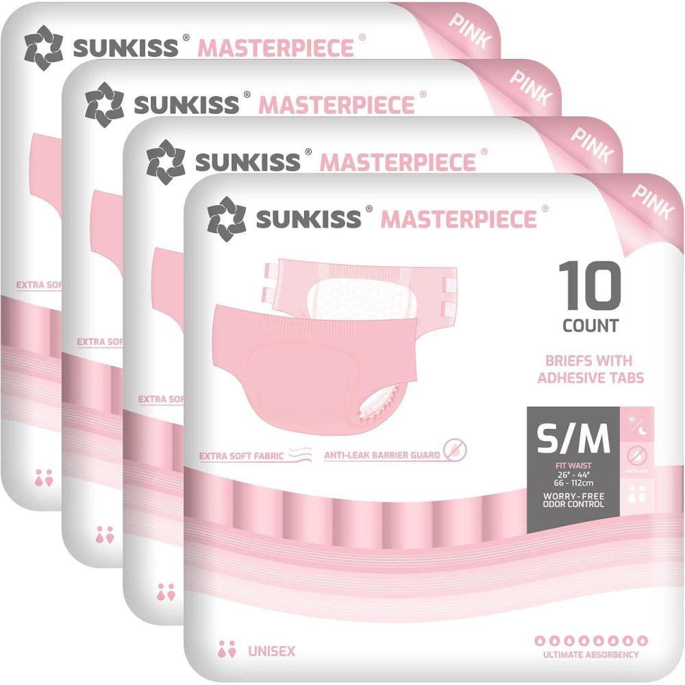 image:imageSUNKISS Masterpiece Adult Diapers with Tabs Unisex Disposable Incontinence Briefs for Women and Men Odor Control Blue LXL 40 CountPink
