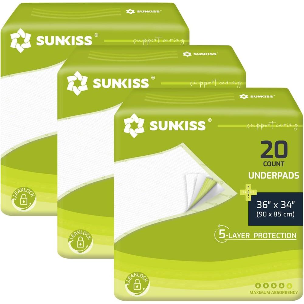 image:imageSUNKISS TrustPlus 36 x 34 Disposable Underpads for Incontinence Super Absorbent Leakproof Bed Pads Furniture Protectors Pee Pads for Adults Kids Elderly and Pets 20 Count36x3460 count
