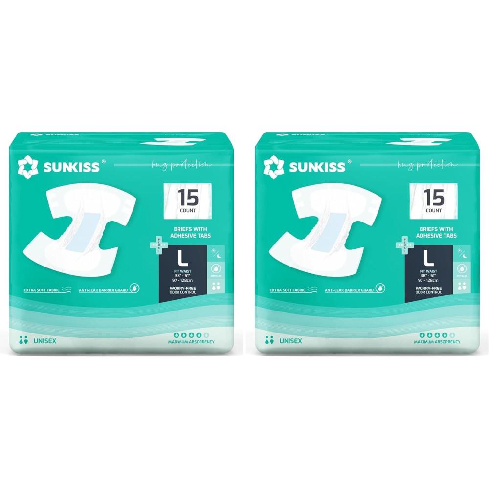 image:imageSUNKISS TrustPlus Adult Diapers with Maximum Absorbency Disposable Incontinence Briefs with Tabs for Men and Women Odor Control XXLarge 15 CountLarge Pack of 30