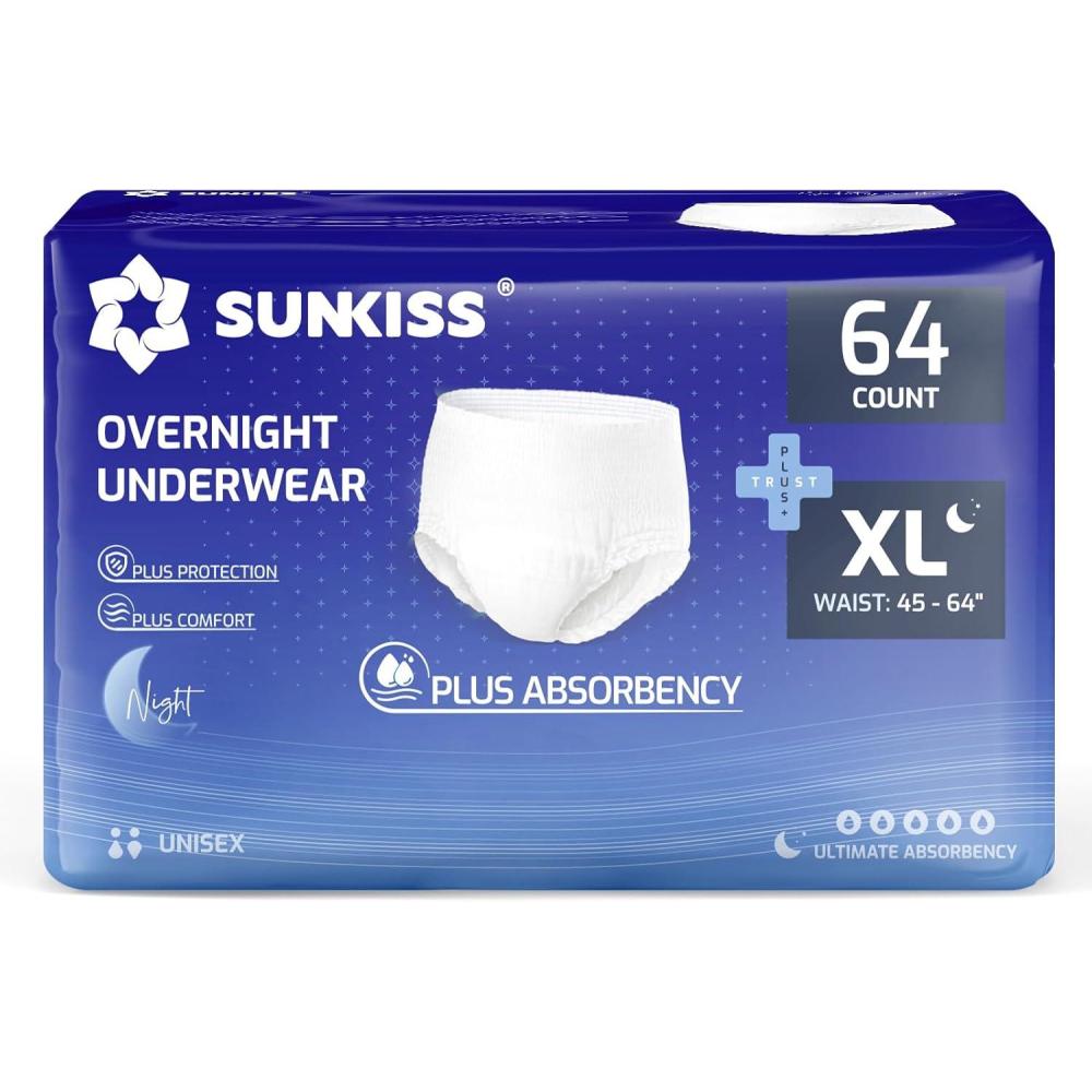 image:imageSUNKISS TrustPlus Incontinence and Postpartum Underwear for Men and Women Disposable Protective Underwear with Overnight Comfort Absorbency XLarge 16 CountXLarge Overnight 64 Count