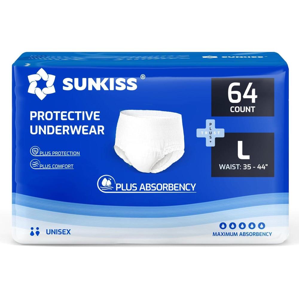 image:imageSUNKISS TrustPlus Incontinence and Postpartum Underwear for Men and Women Disposable Protective Underwear with Overnight Comfort Absorbency XLarge 16 CountLarge 64 Count