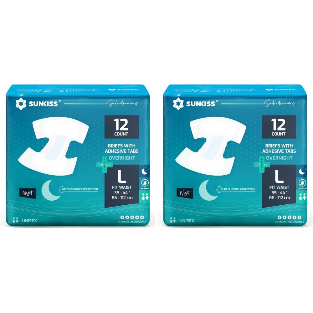 image:imageSUNKISS TrustPlus Overnight Adult Diapers with Tabs Unisex Disposable Incontinence Briefs for Men and Women Odor Control Small 12 CountLarge Pack of 2