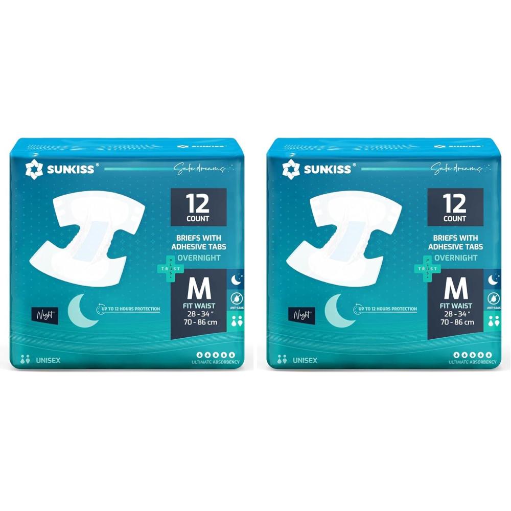 image:imageSUNKISS TrustPlus Overnight Adult Diapers with Tabs Unisex Disposable Incontinence Briefs for Men and Women Odor Control Small 12 CountMedium Pack of 2