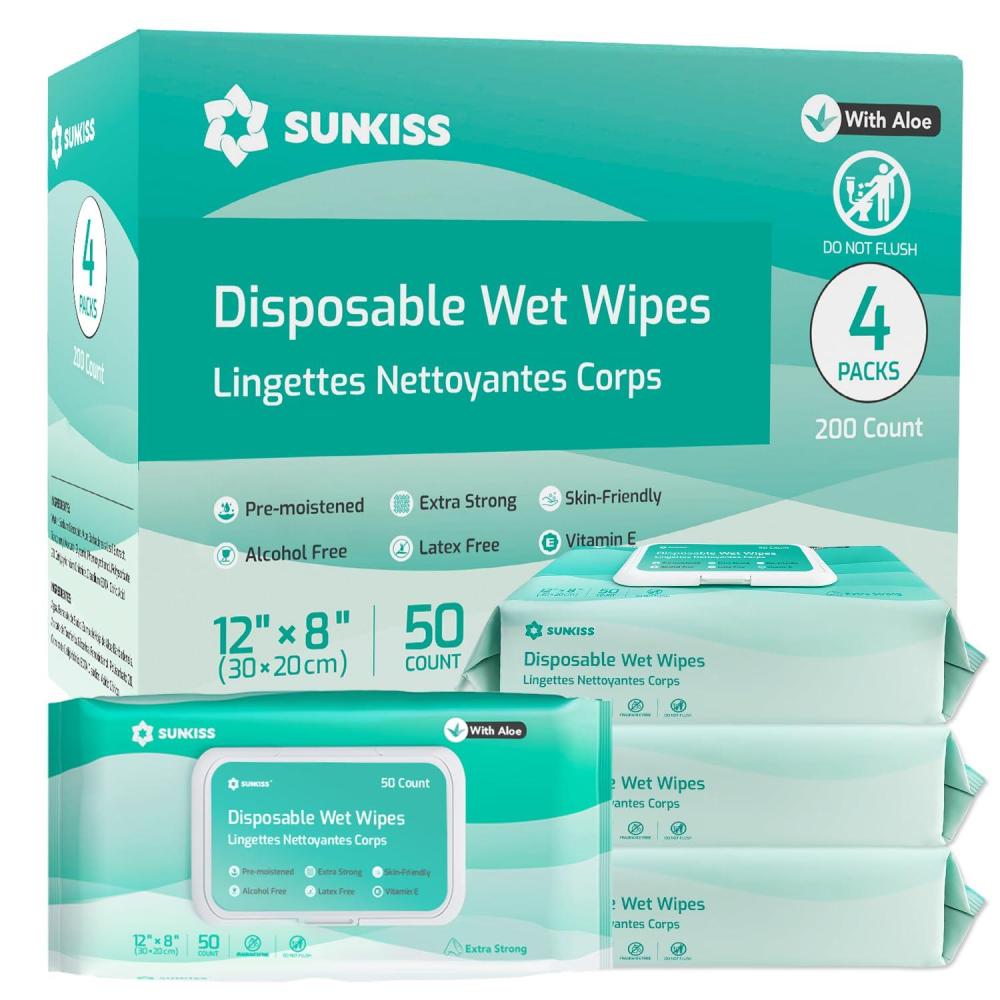 image:imageSUNKISS Trustplus Wet Wipes for Adult No Rinse Extra Large 8x12 Body Cleaning Washcloths for Elderly Incontinence amp Cleansing Unscented 800 Count 16 Packs of 50Unscented