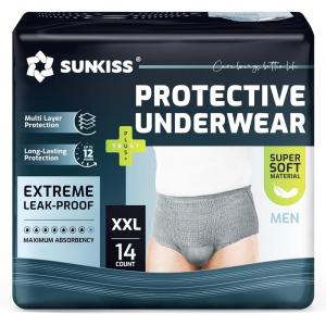 SUNKISS Incontinence Underwear for Men, Daytime Disposable Adult Pull Ups, Mens Protective Diapers with Maximum Absorbency, Large, Grey, 30 Count(XX-Large)