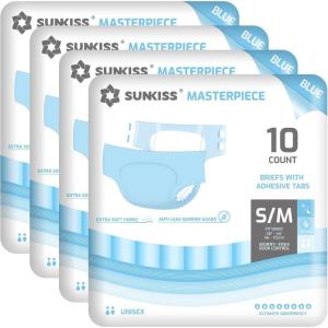 SUNKISS Masterpiece Adult Diapers with Tabs, Unisex Disposable Incontinence Briefs for Women and Men, Odor Control, Blue, L/XL, 40 Count(Blue)