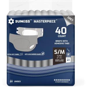 SUNKISS Masterpiece Adult Diapers with Tabs, Unisex Disposable Incontinence Briefs for Women and Men, Odor Control, Blue, L/XL, 40 Count(Grey)