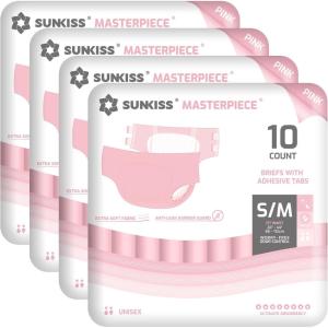 SUNKISS Masterpiece Adult Diapers with Tabs, Unisex Disposable Incontinence Briefs for Women and Men, Odor Control, Blue, L/XL, 40 Count(Pink)