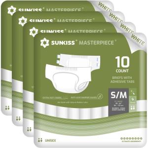 SUNKISS Masterpiece Adult Diapers with Tabs, Unisex Disposable Incontinence Briefs for Women and Men, Odor Control, Blue, L/XL, 40 Count(White)