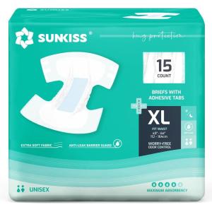 SUNKISS TrustPlus Adult Diapers with Maximum Absorbency, Disposable Incontinence Briefs with Tabs for Men and Women, Odor Control, XXLarge, 15 Count(X-Large (Pack of 15))