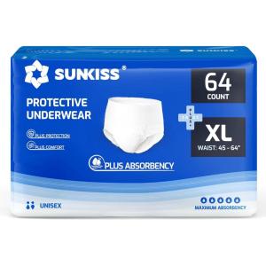 SUNKISS TrustPlus Incontinence and Postpartum Underwear for Men and Women, Disposable Protective Underwear with Overnight Comfort Absorbency, XLarge, 16 Count(X-Large (64 Count))