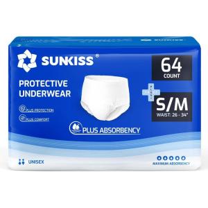 SUNKISS TrustPlus Incontinence and Postpartum Underwear for Men and Women, Disposable Protective Underwear with Overnight Comfort Absorbency, XLarge, 16 Count(Small/Medium(64 Count))