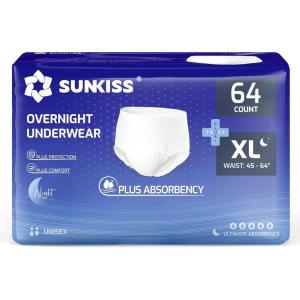 SUNKISS TrustPlus Incontinence and Postpartum Underwear for Men and Women, Disposable Protective Underwear with Overnight Comfort Absorbency, XLarge, 16 Count(X-Large Overnight (64 Count))