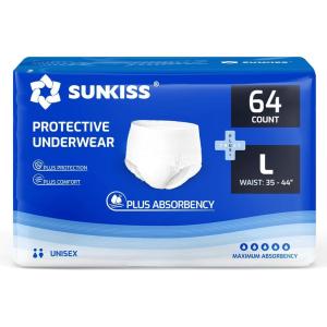 SUNKISS TrustPlus Incontinence and Postpartum Underwear for Men and Women, Disposable Protective Underwear with Overnight Comfort Absorbency, XLarge, 16 Count(Large (64 Count))