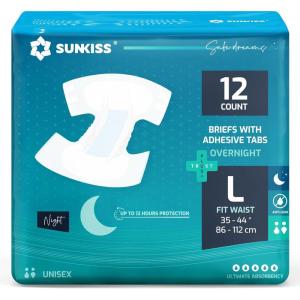 SUNKISS TrustPlus Overnight Adult Diapers with Tabs, Unisex Disposable Incontinence Briefs for Men and Women, Odor Control, Small, 12 Count(Large)