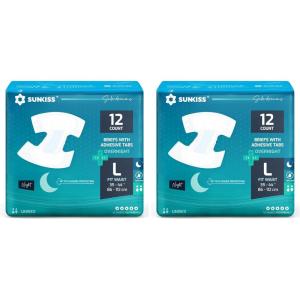 SUNKISS TrustPlus Overnight Adult Diapers with Tabs, Unisex Disposable Incontinence Briefs for Men and Women, Odor Control, Small, 12 Count(Large (Pack of 2))