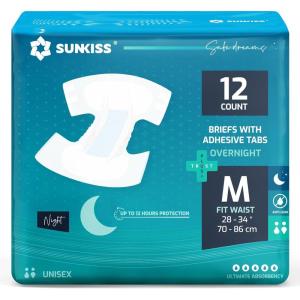 SUNKISS TrustPlus Overnight Adult Diapers with Tabs, Unisex Disposable Incontinence Briefs for Men and Women, Odor Control, Small, 12 Count(Medium)