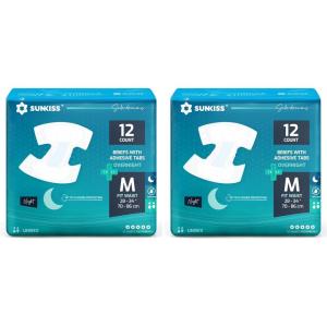 SUNKISS TrustPlus Overnight Adult Diapers with Tabs, Unisex Disposable Incontinence Briefs for Men and Women, Odor Control, Small, 12 Count(Medium (Pack of 2))