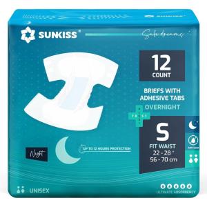 SUNKISS TrustPlus Overnight Adult Diapers with Tabs, Unisex Disposable Incontinence Briefs for Men and Women, Odor Control, Small, 12 Count(Small)