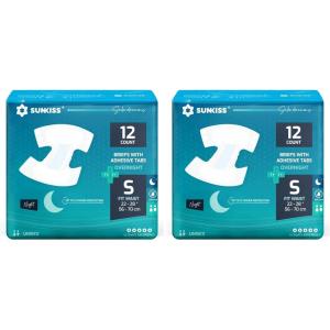 SUNKISS TrustPlus Overnight Adult Diapers with Tabs, Unisex Disposable Incontinence Briefs for Men and Women, Odor Control, Small, 12 Count(Small (Pack of 2))