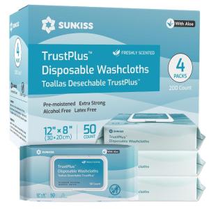SUNKISS Trustplus Wet Wipes for Adult No Rinse, Extra Large 8”x12” Body Cleaning Washcloths for Elderly Incontinence & Cleansing, Unscented, 800 Count (16 Packs of 50)(Fresh)