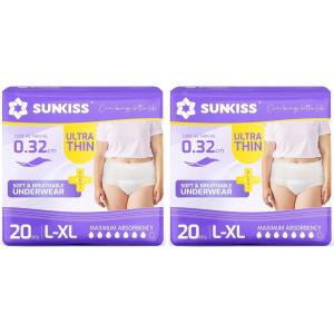 SUNKISS Ultra Thin Incontinence Underwear for Women, High Absorbency & Super Soft Postpartum Diapers, Disposable Adult Pull Ups, Small/Medium, 20 Count(Large/XLarge (20 Count) (Pack of 2))