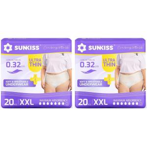SUNKISS Ultra Thin Incontinence Underwear for Women, High Absorbency & Super Soft Postpartum Diapers, Disposable Adult Pull Ups, Small/Medium, 20 Count(XXLarge (20 Count) (Pack of 2))