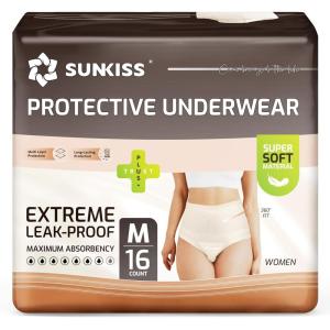 SUNKISS Women Incontinence Underwear, Daytime Disposable Postpartum Adult Panties, Protective Pull Ups with Maximum Absorbency, Medium, Beige, 32 Count(Medium)