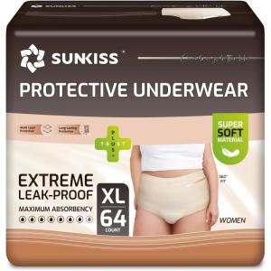 SUNKISS Women Incontinence Underwear, Daytime Disposable Postpartum Adult Panties, Protective Pull Ups with Maximum Absorbency, Medium, Beige, 32 Count(X-Large)