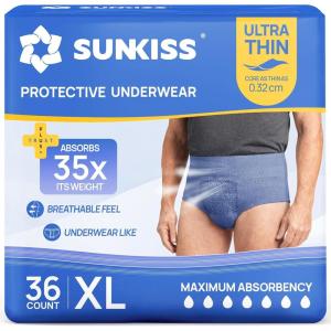 SUNKISS Ultra Thin Incontinence Underwear for Men, Mens Disposable Pull Ups, Fast Absorption & Leak Proof Protection, Moderate Absorbency, Large, Blue, 36 Count(X-Large)