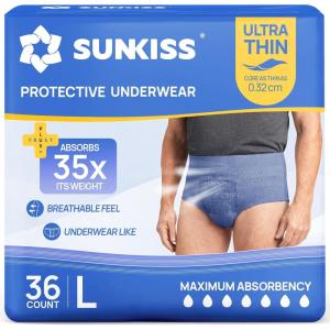 SUNKISS Ultra Thin Incontinence Underwear for Men, Mens Disposable Pull Ups, Fast Absorption & Leak Proof Protection, Moderate Absorbency, Large, Blue, 72 Count(Large)