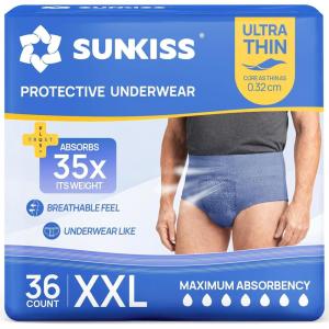 SUNKISS Ultra Thin Incontinence Underwear for Men, Mens Disposable Pull Ups, Fast Absorption & Leak Proof Protection, Moderate Absorbency, Large, Blue, 72 Count(XX-Large)
